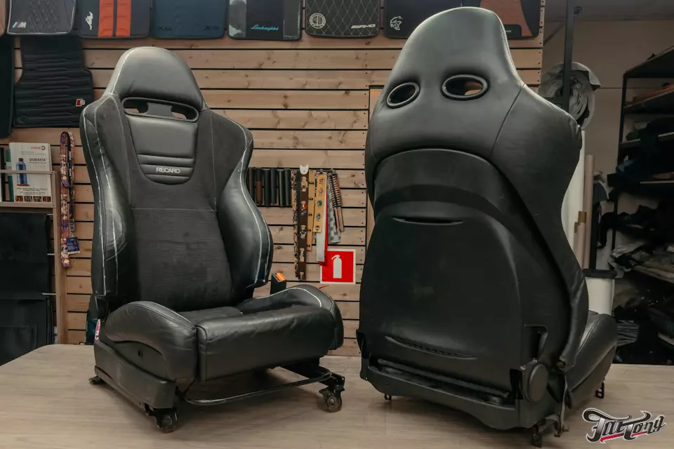 Перетяжка сидений Recaro для Honda Accord 7 в кожу и алькантару с плетением в стиле Bottega Veneta!